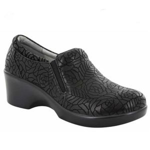 Alegria Black Floral Clogs
